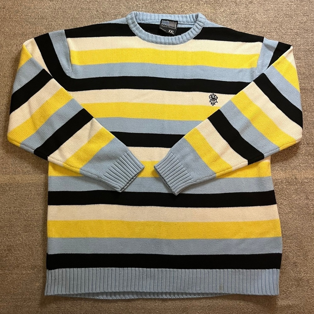 Vintage Y2K Southpole Mens XXL Striped Knit Crewneck Sweater Streetwear HipHop